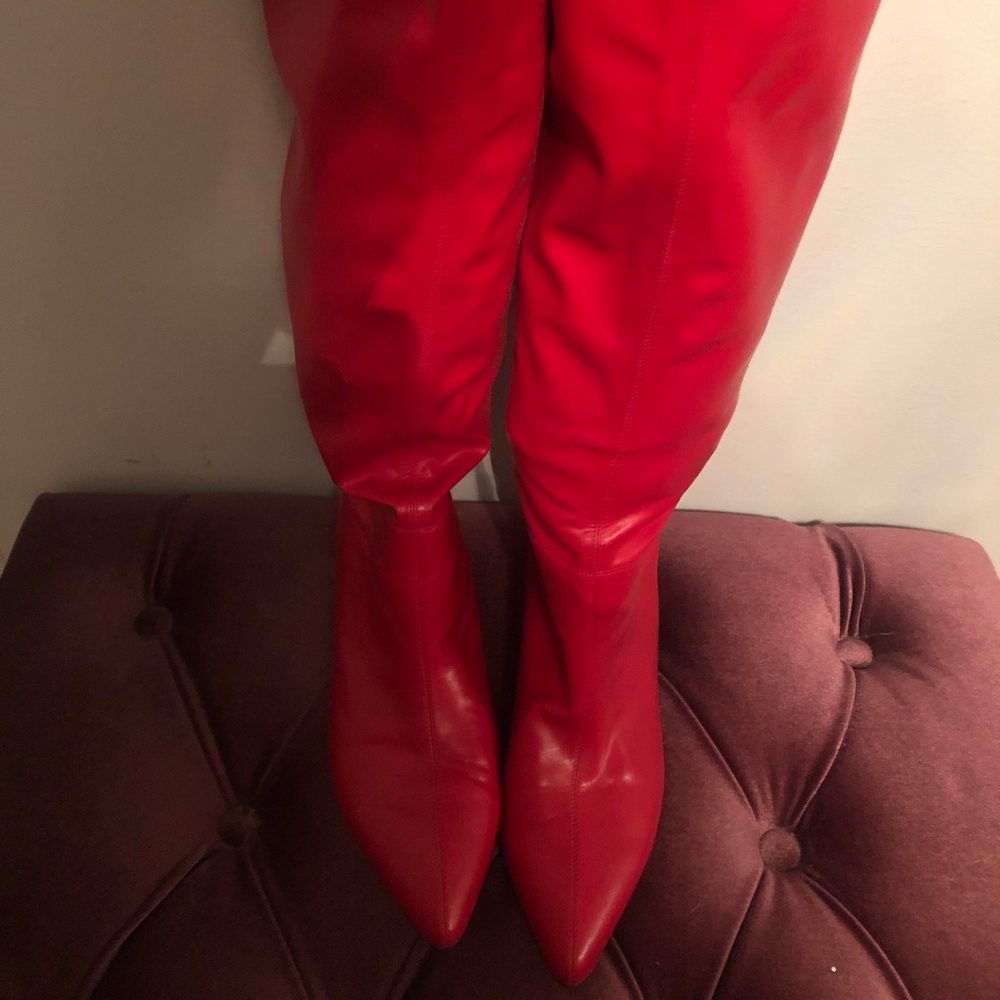 COPY - Fire Red Leather over the knee boots